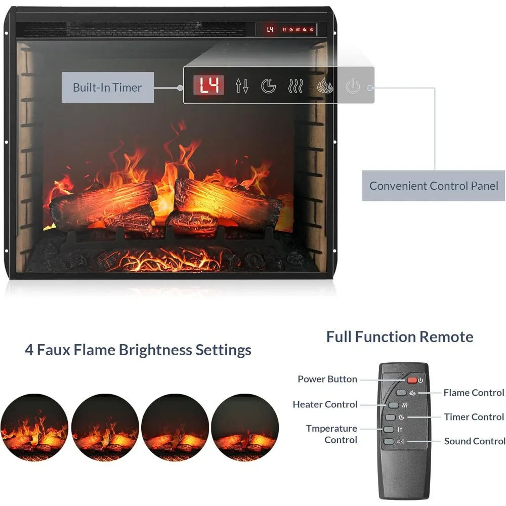 Modern 70" Electric Fireplace Heater Mantel TV Stand & Media Entertainment Center for TVs up to 68" with Energy-Efficient Heater 6