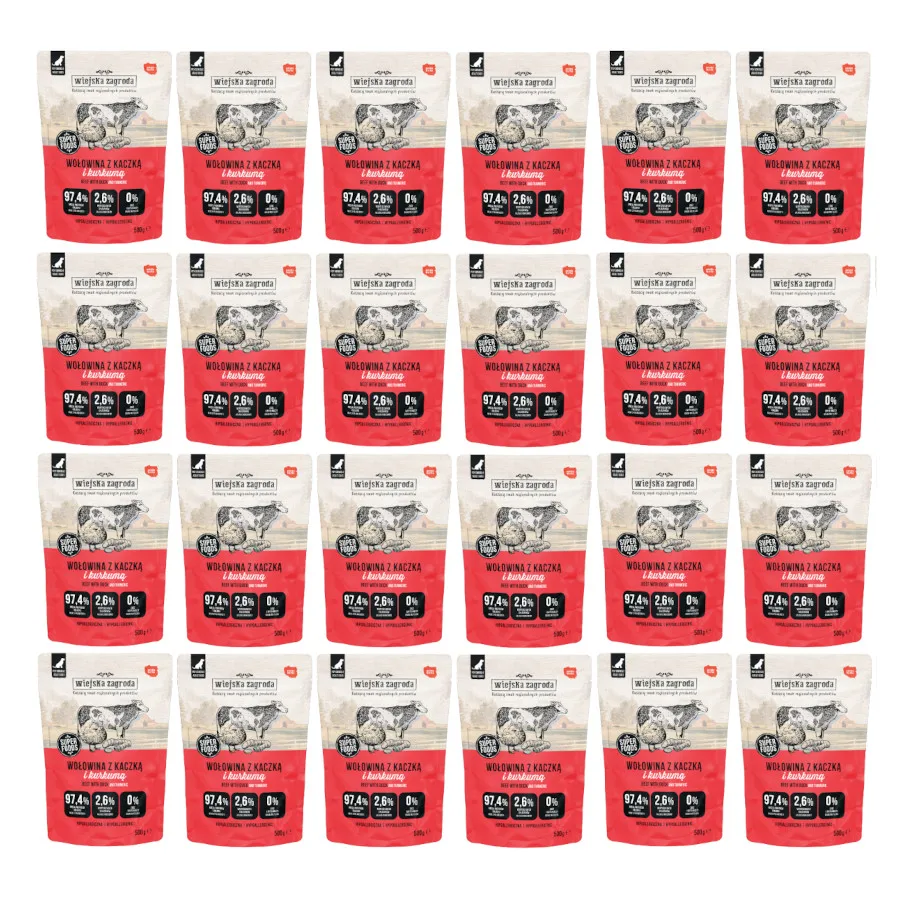 Wiejska Zagroda mokra karma dla psa Wołowina z kaczką 24x500g z Polski za $74.34 / ~272zł