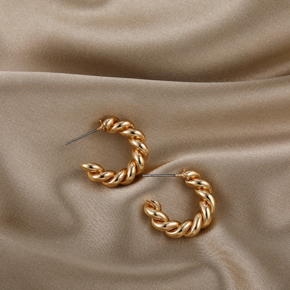 Stainless Steel Opening CC Shape Big Circle Round Huggie Hoop Earrings Gold Color Women Punk Ear Jewelry Summer New Trend 2025