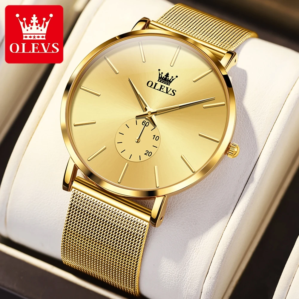 OLEVS Luxury Brand Men's Watches Gold Simplicity Milanese Mesh