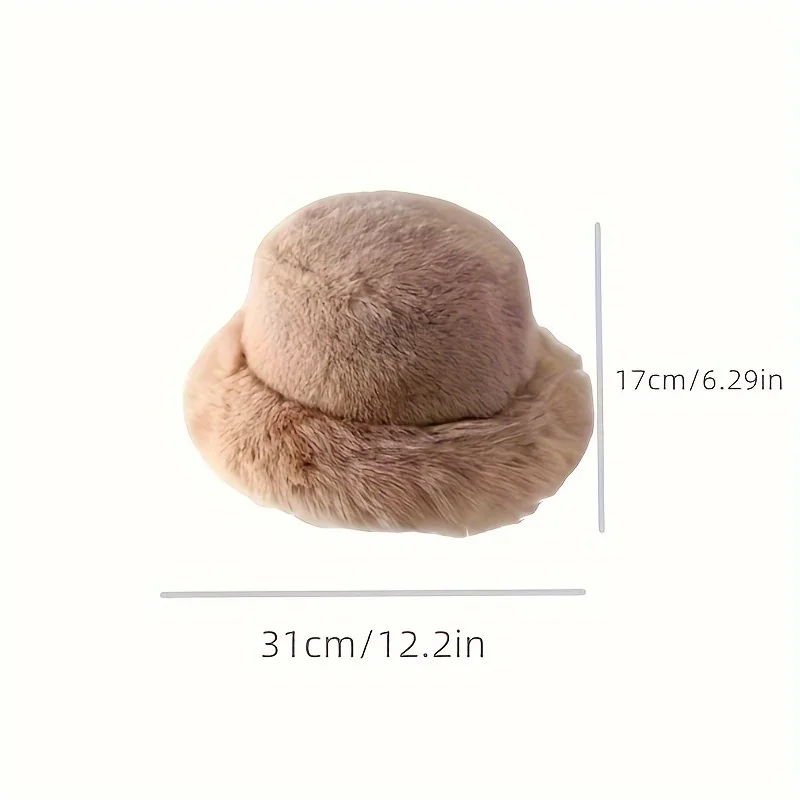 Women Bucket Hat Fashion Faux Fur Big Bucket Hat for Women Russian Cossack Fluffy Winter Wrap Hat Fuzzy Fluffy Bucket Oversized