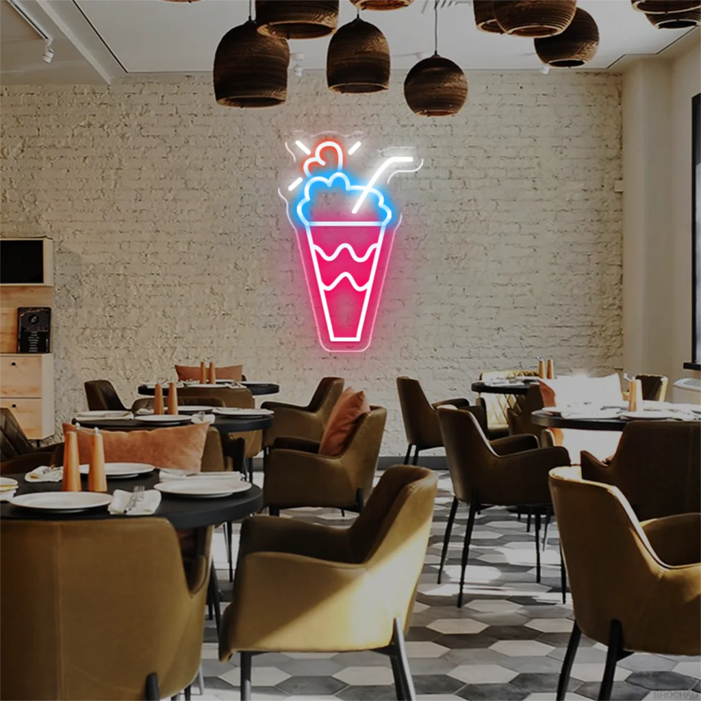 LED Neon Sign Ice Cream Neon Light Wall Decoration for Store Room Party Decor Kids Birthday Gift Night Lights Lamps