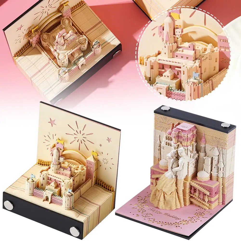 3D 종이 조각 아트 성 메모장 달력 패드, 스티커 DIY 책상 선물 장식품, 플래너 장식 메모, I5o1