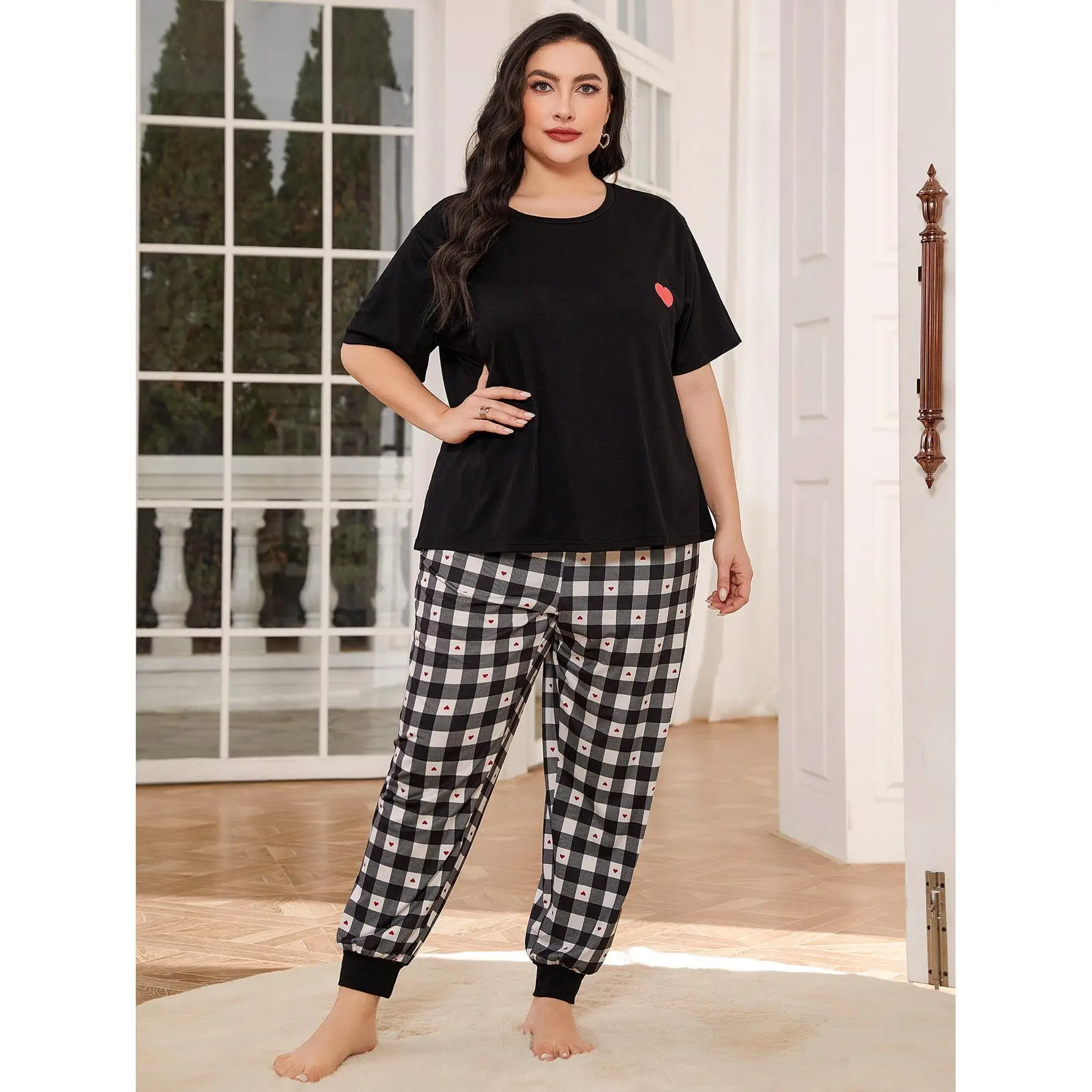 Plus-size Pajamas Women 200 Catties Fat Plus 5XL Spring Short-sleeved Trousers Home Service Suit
