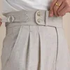 Naples Double Fold High Waist Linen Suit Pants For Men Summer Breathable Straight Leg Office Trousers Men Pantalon Costume Homme 1