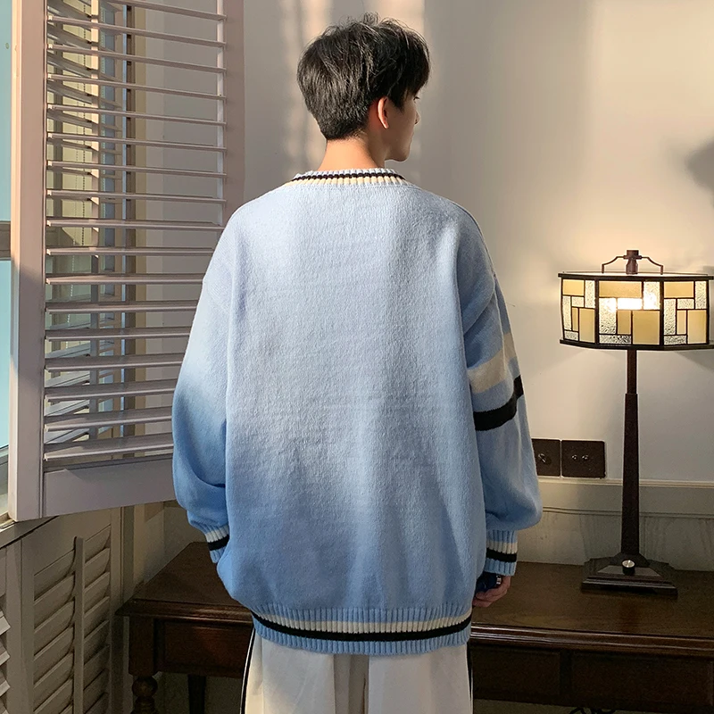 Preppy V-neck Sweater for Men Couples Pullovers Ins Knitted Top Autumn Korean Trendy Loose-fit Line Clothes for Students Youth