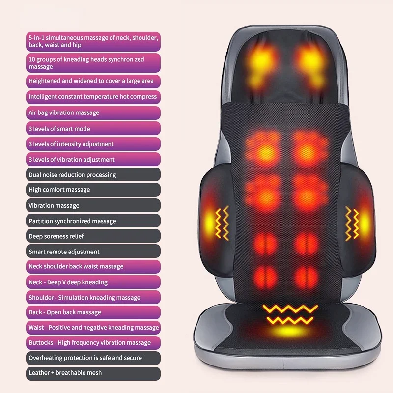 Vehicle-mounted Electric Full Body Massage Cushion Chair Pad Seat Heat Shiatsu Deep Kneading Vibration Back Massager for Home