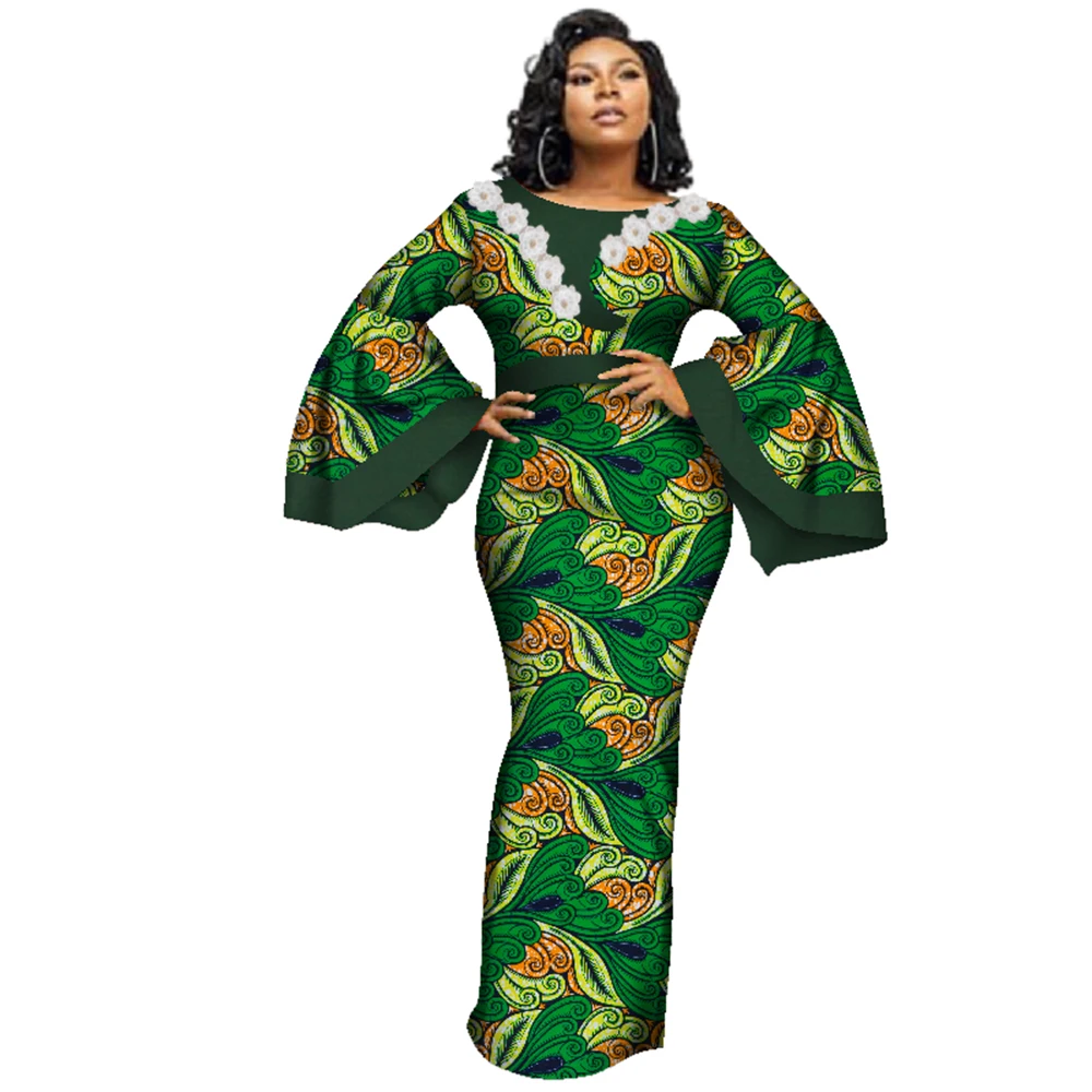 African Desses for Women Ankara Print Flare Sleeve Maxi Long Dresses Dashiki Women Party Dresses Fashion African Boubou WY3241