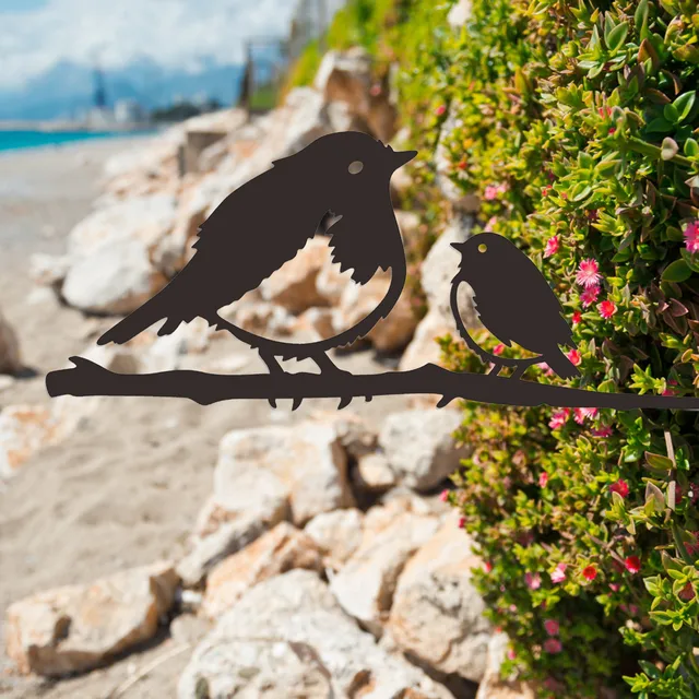 Fém Madarak Művészet Sziluett Fali Art Dekoráció Kreatív Kovácsoltvas Szobor Tét Aranyos Állat Díszfák Dekorációja - Image 2