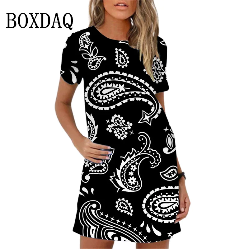 

Women's Loose A-line Dress Elegant Botanical Flower Print Short Sleeve Beach Dress Female Trend Street Casual Mini Dress Vestido