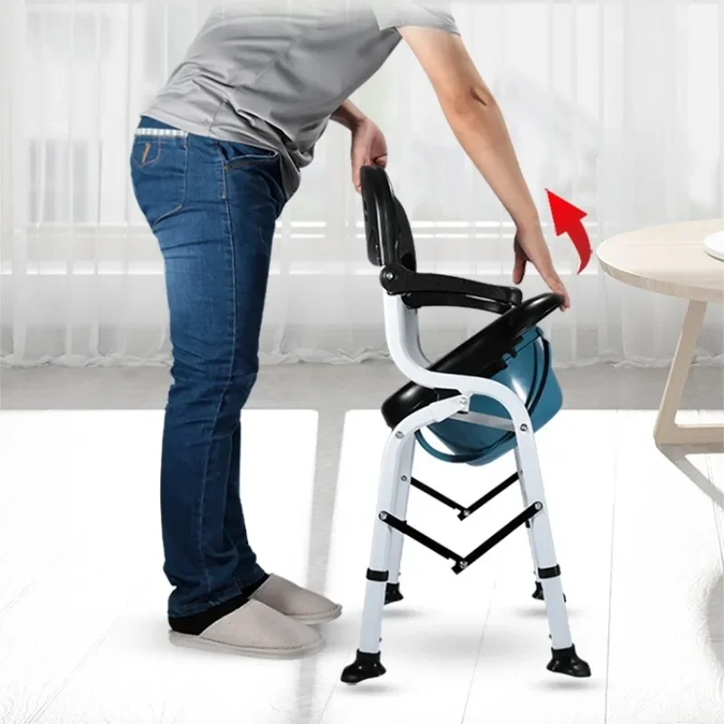 Folding Potty Wheelchair for Disabled People, Home Elderly Transfer Chair, Portable Non-perforated Toilet Armrest Toilet Chairs 2