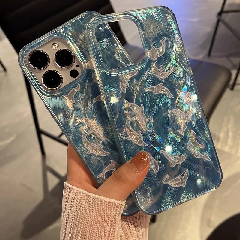 Carved Dolphin Sea Sparkling Lustre Lining Phone Case