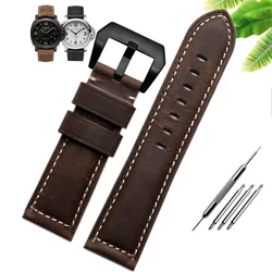 Premium Crazy Horse Leather Watch Band - Genuine Leather Strap - 26mm (Dark brown - black)