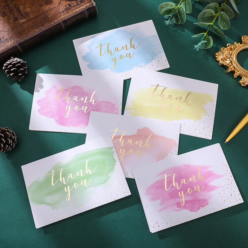 6Pcs/Set Thank You Card with Envelope Blank Folding Cards Birthday Wedding Party Greeting Card Note Message Blessing