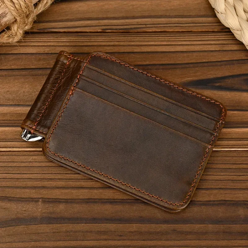Genuine Leather Money For Men Women Cash Clip Male Wallets Card Holder Multi Cards Short Purse for Man