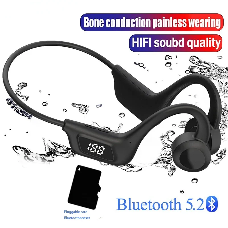 

Sports Headphones Bone Conduction Earphones Wireless Bluetooth 5.2 Waterproof Noise Reduction Headsets Mic MP3 Support SD Card