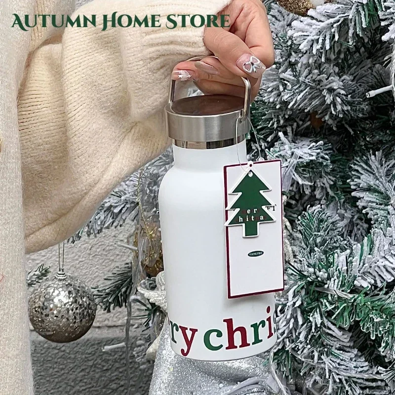 

Original Christmas Insulated Cup Gift Simple Red and Green Contrasting English Letters Carrying Cup
