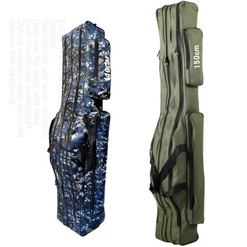 휴대용 낚싯대 가방 캐리어 낚싯대 도구 보관 가방, 2 3 레이어 대용량 접이식 낚시 가방, 110 cm, 120 cm, 130 cm, 150cm