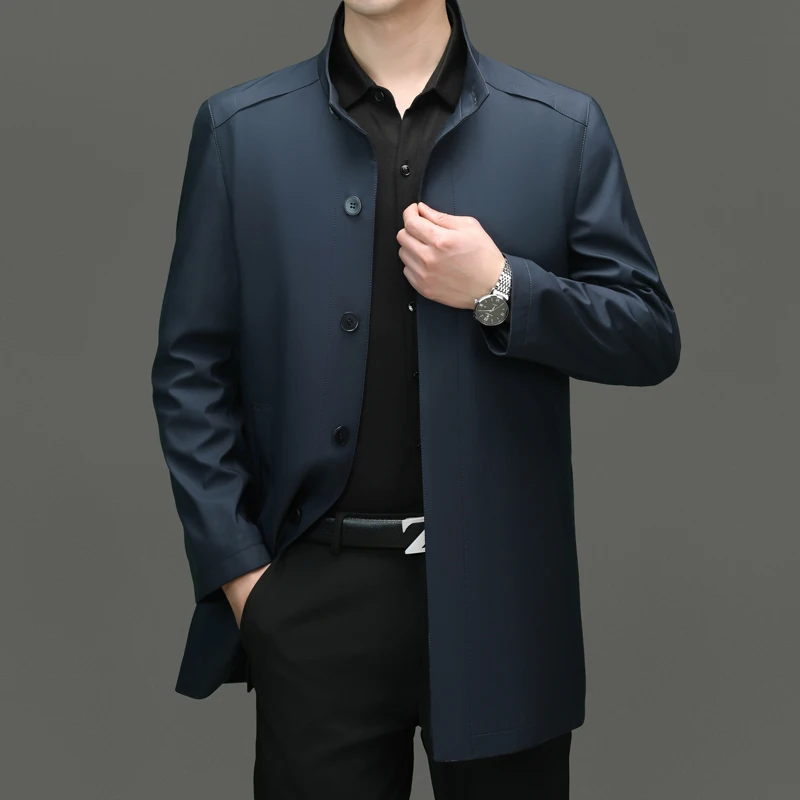 남성 패션 트렌치 코트, 긴 스탠드업 칼라, 잘 생긴 모든 패션, 비즈니스 캐주얼 코트, 젊은 사람들, 2024 하이 퀄리티