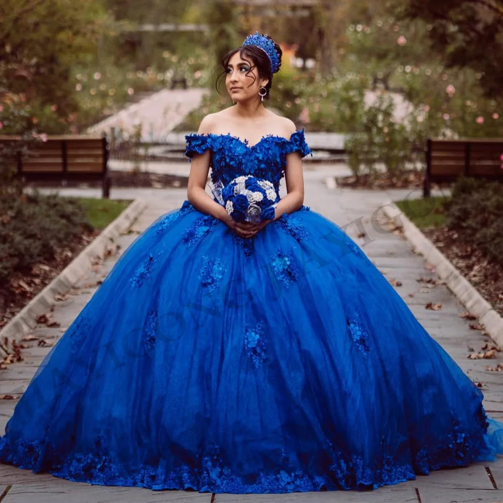 

Royal Blue Ball Gown Quinceanera Dress Jiayigong 3D Flowers Applique Beading Princess Sweet 15 Year Gown Birthday Party Dresses