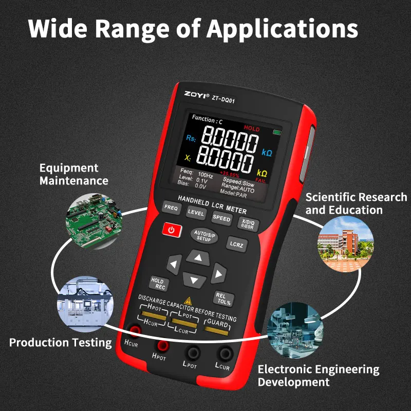 Electronic Repair Handheld LCR Digital Bridge True Four-Wire 100Hz-100kHz L/C/R/Z/ESR Tester ZOYI ZT-DQ01 4