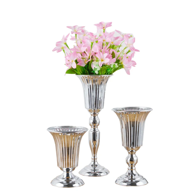 PEANDIM Luxury Silver Flower Vase Home Vase Desktop Craft Flower Arrangement Decoration Wedding Party Christmas Flower Rack 4