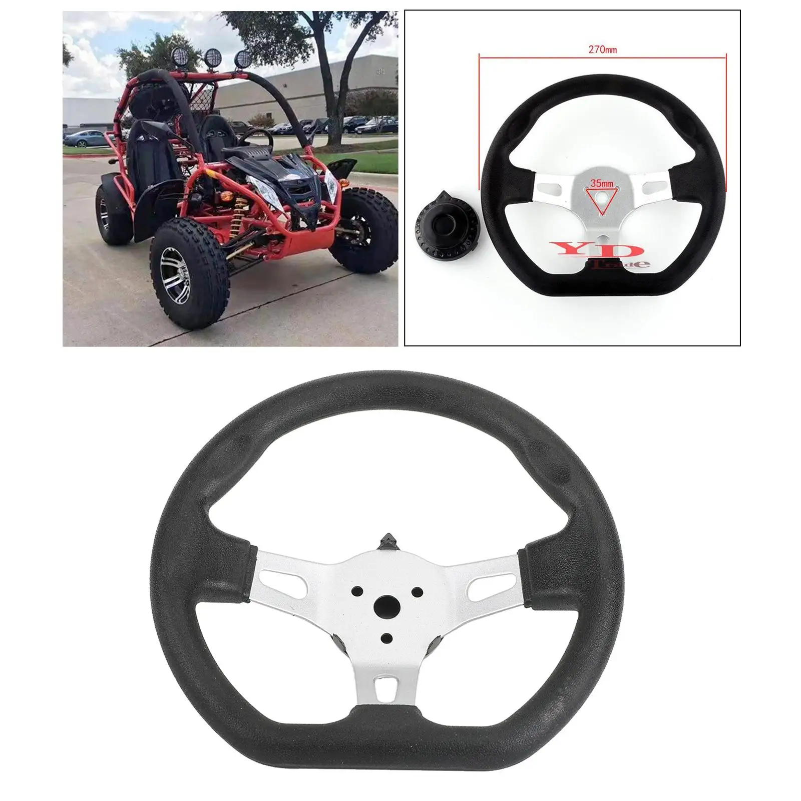 Universal 3-Spoke Steering Wheel for Go Kart  Scooter Karting  270mm/10.6\