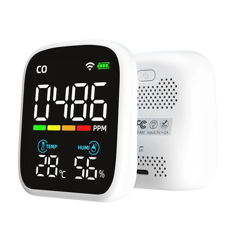 

Mini CO Detector Plastic PV28 Smart WIFI 3-In-1 Indoor Air Quality Monitor, CO Temperature Humidity Meter Monitor CO Tester