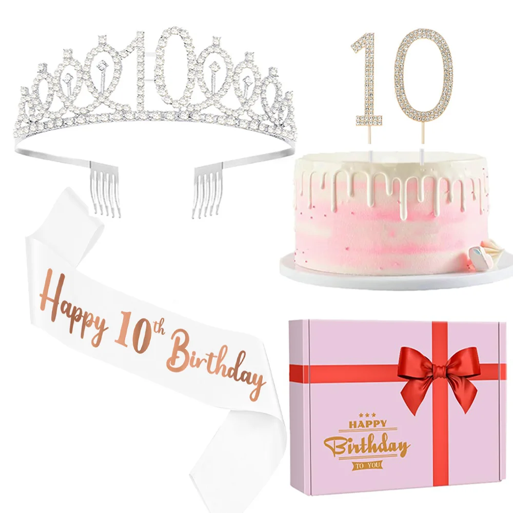 

Birthday Decorations Girl -numbers 10tn 13 16 18 20 21 30 Sash and Tiara for Women Cake Toppers 40 50 60 70 80 Party Supplies