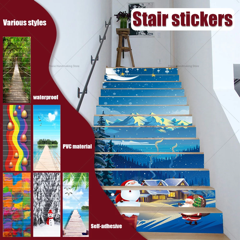 

Christmas Decoration Staircase Sticking Vinyl Waterproof Non Slip Self Adhesive Poster Holiday Party Decoration Wallpaper