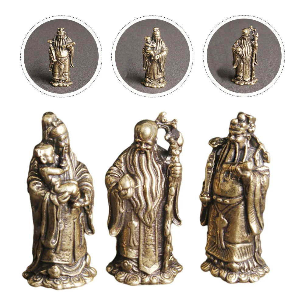 

3 Pcs Brass Fu Lu Shou Desktop Decor Immortal Ornament Home Creative Chinese Style