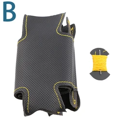 Gloss Carbon Fiber Car Steering Wheel Grip Cover (B - Yellow Thread)