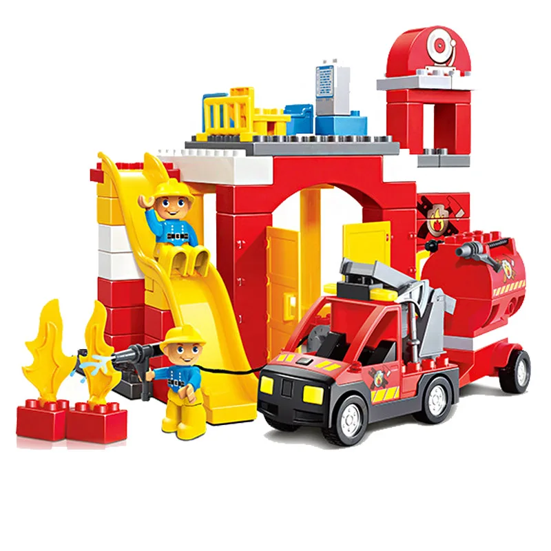 

61pcs Large Particle Big Size City Series Fire Station Rescue Police Station Building Blocks Toys for Children Birthday Gift