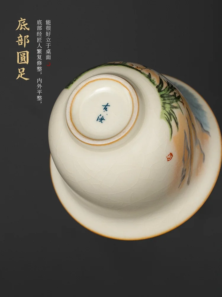 High-quality Retro Ru Kiln Cute Cat Tea Tureen Ceramic Sancai Cover Bowl Tea Maker Gaiwan Can Raise Kung Fu Teaware