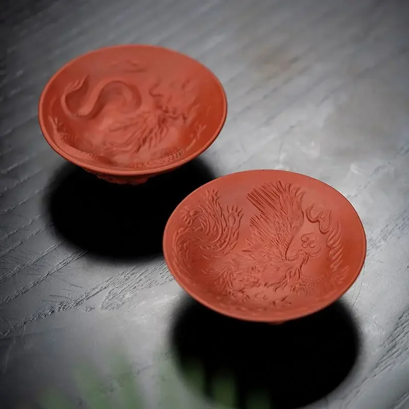Handmade Pu erh purple clay cup dragon cup phoenix cup three-dimensional relief carving purple clay cup tea ceremony accessories