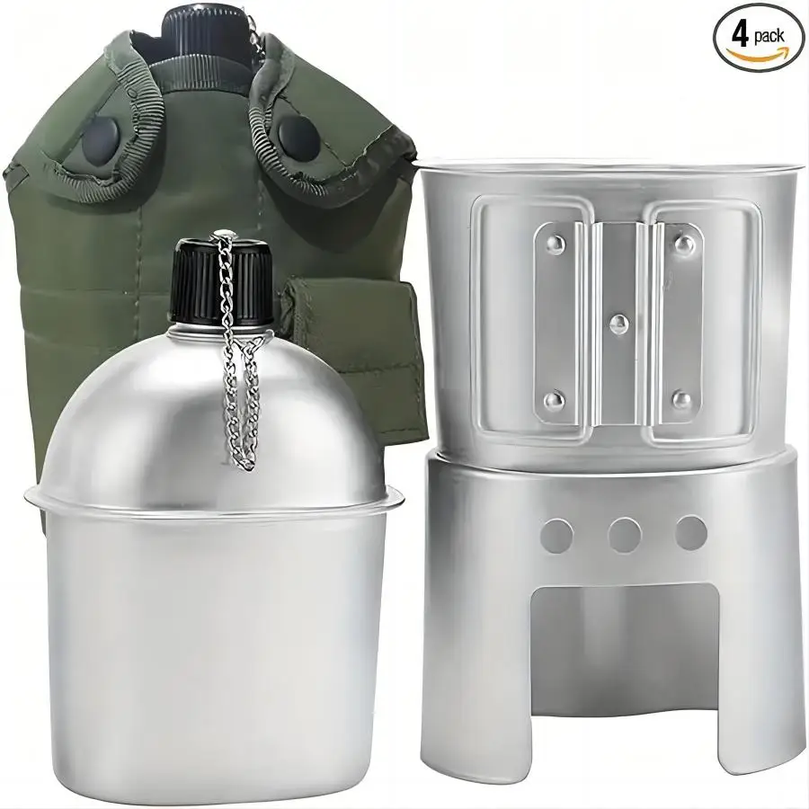 Description Picture 3 of item1 Set, Aluminum Water Canteen Cup And Storage Pouch, Portable Water Bottle For Outdoor Sport Camping Hiking Travel