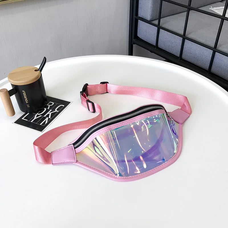 цена Sports Fanny Pack Pvc Transparent Shoulder Laser Bag Waterproof Storage Crossbody Chest Bag Cell Phone Bag Free Shipping