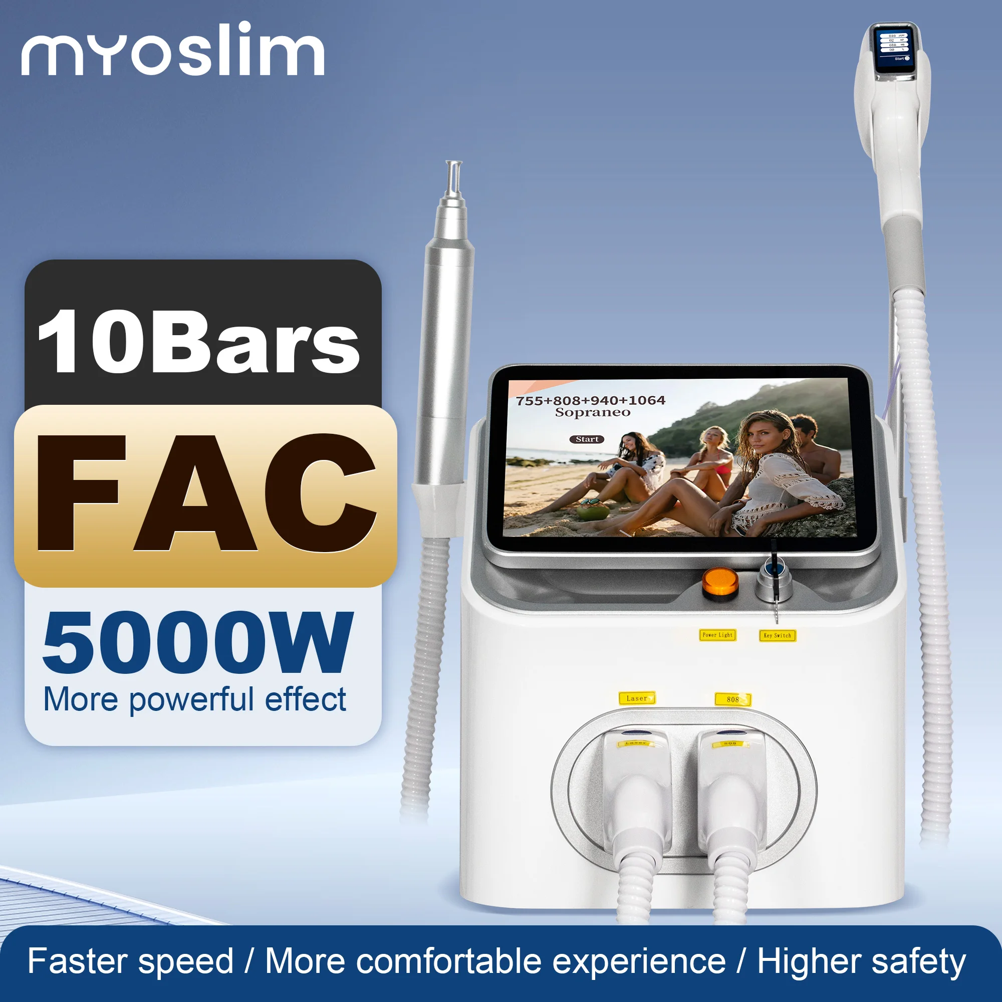 NEW 5000W FAC 10 Bars 2IN1 Diode Laser Picosecond Machine Ice Painless Hair Removal Tattoo Pigment Scar Removal 4 Waves 808NM 3