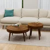 Round Coffee Table Set of 2, 2 Piece Farmhouse Nesting Table w Wooden Circle Sleeve Pattern, Modern MDF End Table for Living Roo 6