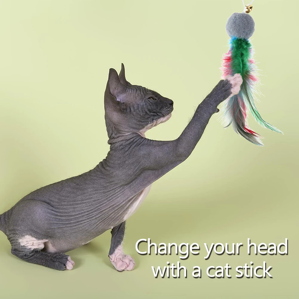 10PCS Replacement Cat Feather Teaser Toys with Bell – Interactive Wand Refills for Indoor Cats