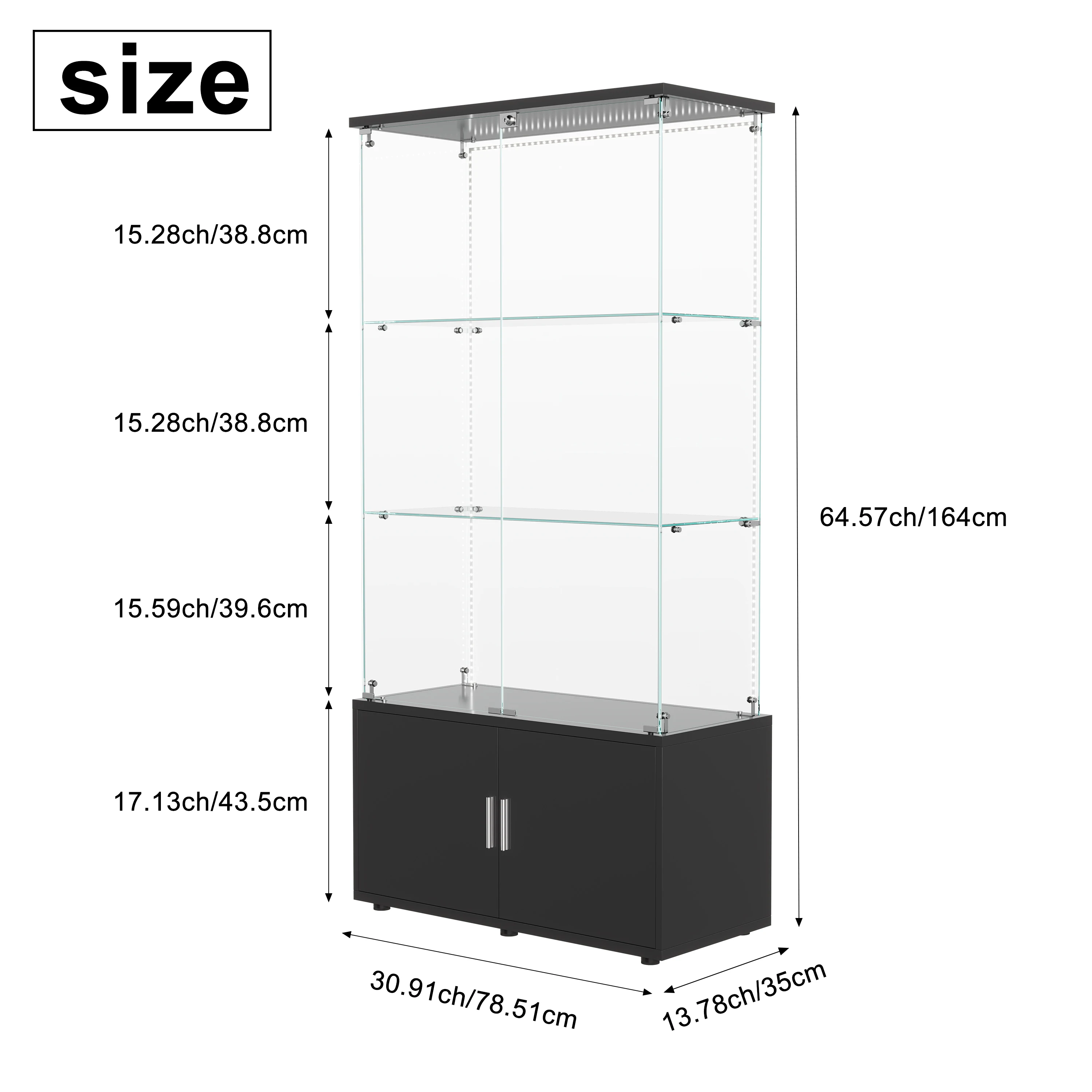 Rosahqnda Glasvitrine mit LED-Beleuchtung, 4 Ebenen & 2 abschließbare Türen, moderner Holzschrank für Sammlervitrinen – Detail 20