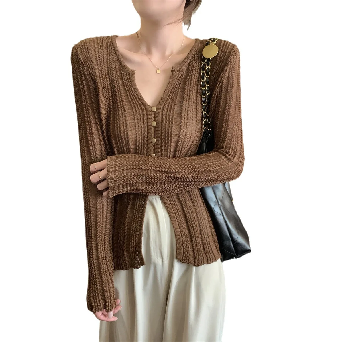 Women Long Sleeve Knitted Sweater Cardigan