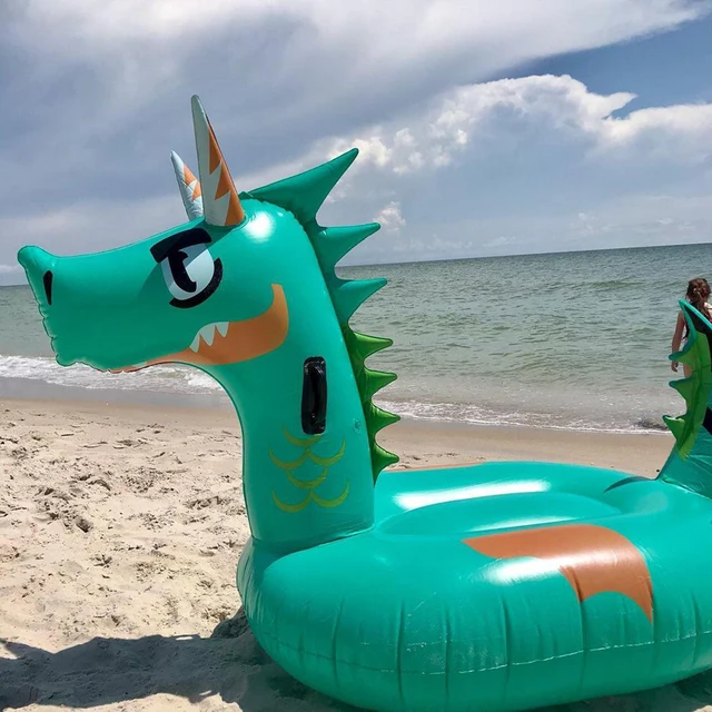 Child Green Dragon Dinosaur Pool Float Inflatable Air Mattress Adult Kids Rider On Summer Water Play Swimming Ring Fun Life Raft 3