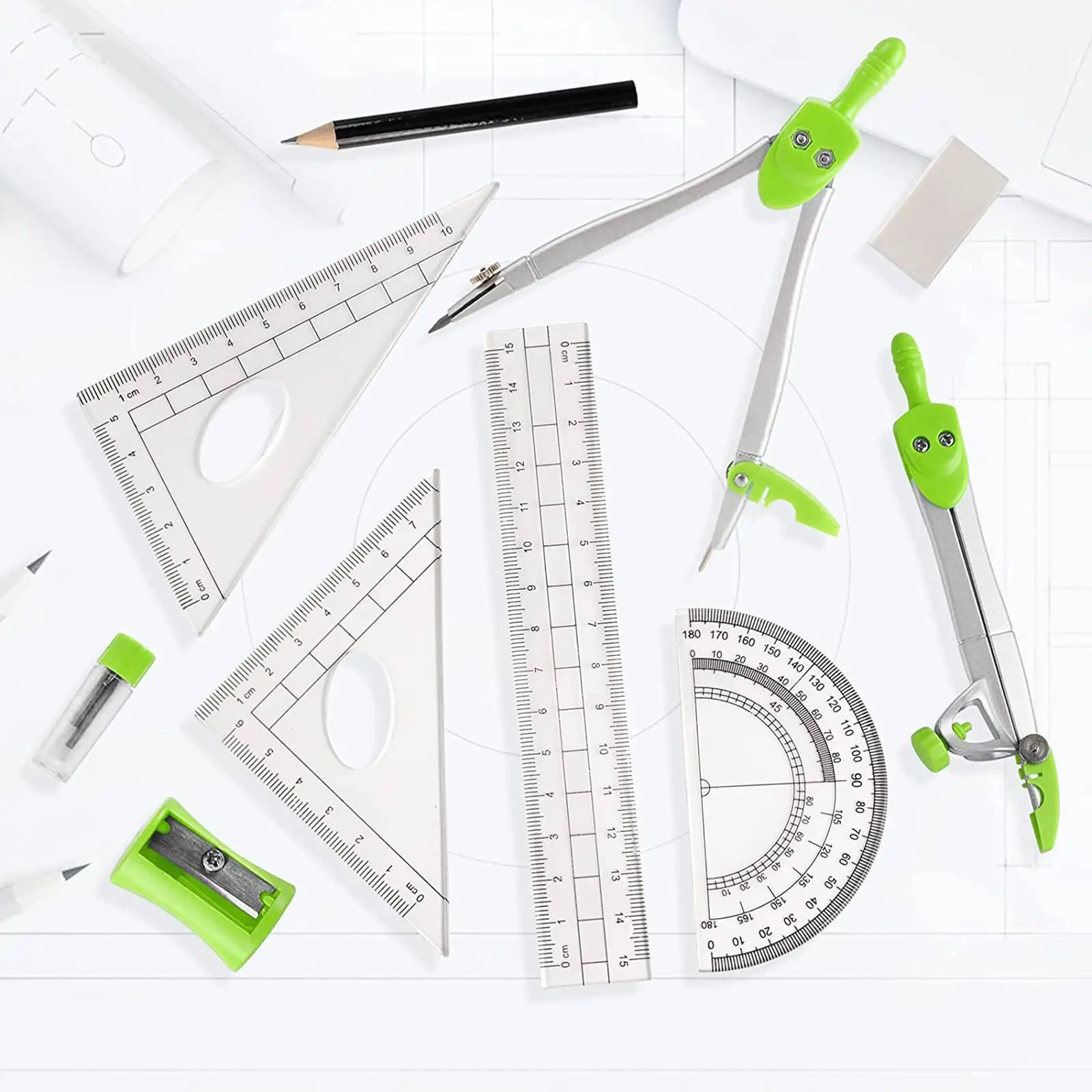 Ruler Pencil Set Geometry Protractor Maths Student Drawing School Stationery Mathematical for Boy Girl Gift for Drafting Student