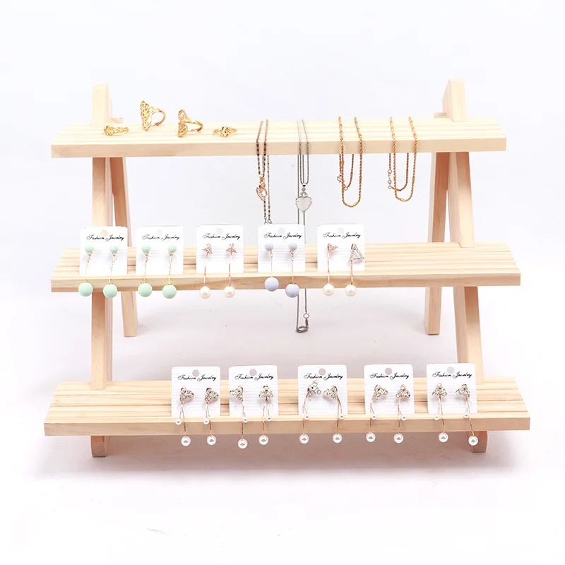 Wood Ring Display Rack Multi-Layer Earring Jewelry Rack