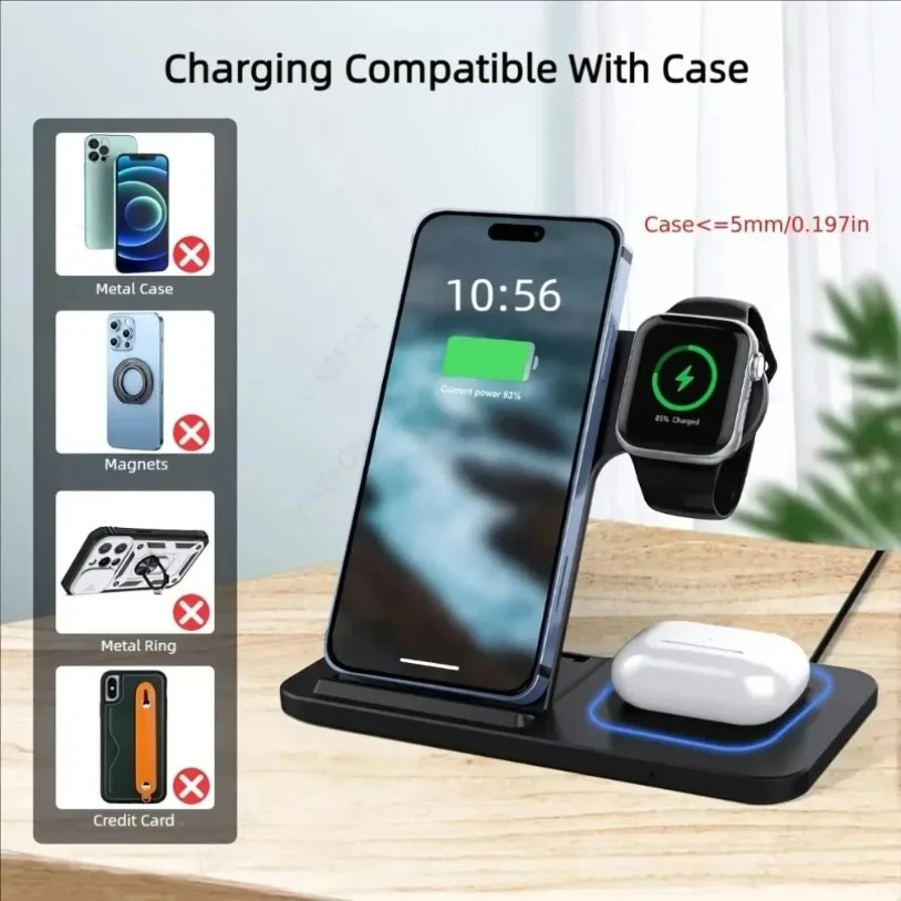 VIKEFON 3 in 1 30W Foldable Wireless Charging Station for iPhone 17-12 Pro Max iWatch Ultra Airpods Pro Fast Charger Stand Dock