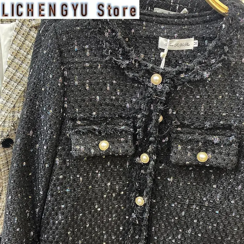 New Autumn Women Single-Breasted Tweed Woolen Coat Round Neck Long Sleeve Tassel Jacket Design High Quality