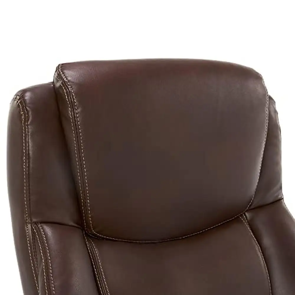 Executive Office Chair High Back Ergonomic Lumbar Support Memory Foam Brown Bonded Leather Big & Tall Design Wood Frame Sturdy & 5