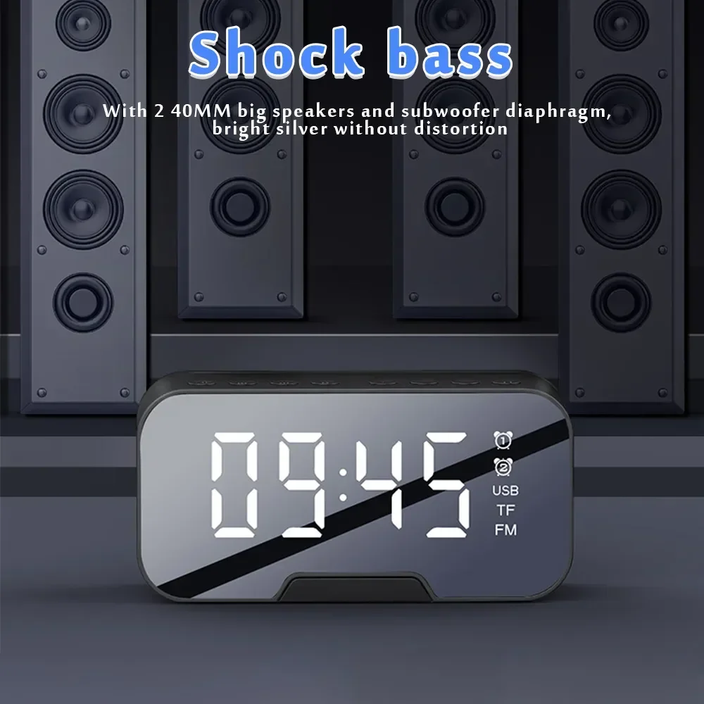 Multifunctional Alarm Clock Mirror LED Wireless Bluetooth Electronic Digital FM Radio Hands-free Calling Music Column Player Box