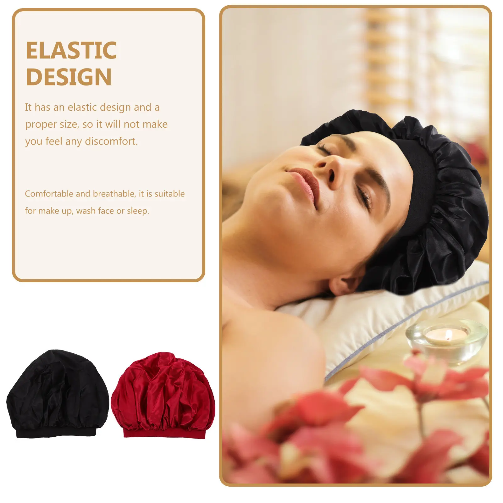 여성용 새틴 화학요법 모자 2개, 부드럽고 가벼운 헤어 보호 수면 보닛, 편안한 탄성 홈/욕실용
